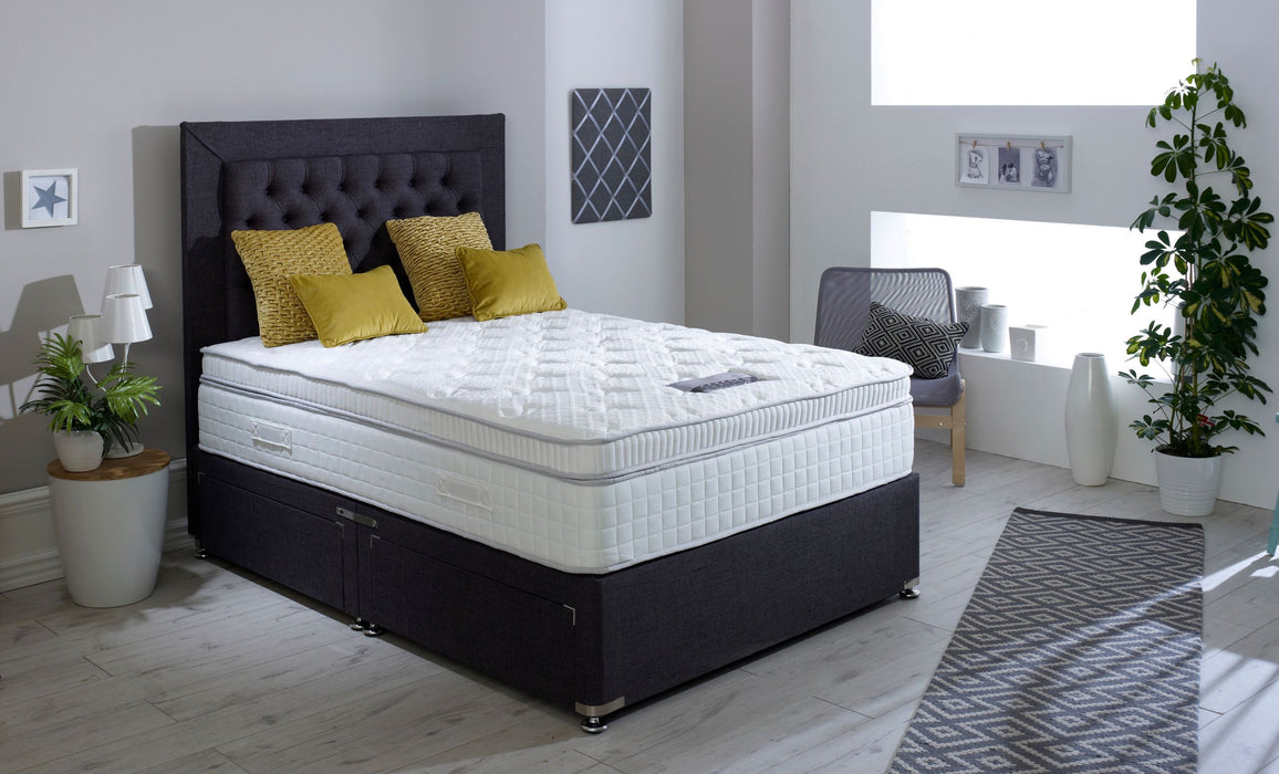 Turin pillow top mattress on divan bed base with headboard