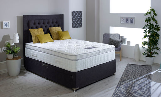 Turin pillow top mattress on divan bed base with headboard