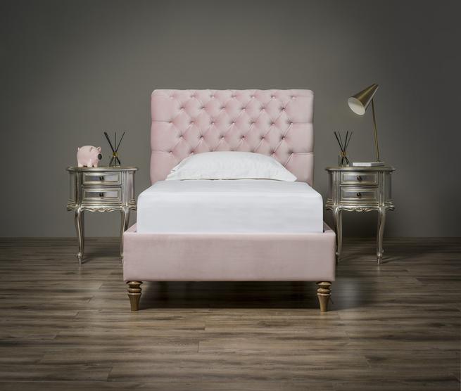 pink daisy Chesterfield bed, mattress and tables